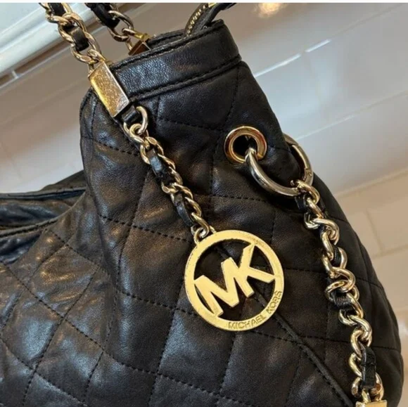Michael Kors Susannah Black Quilted Leather Shoulder Bag with Chain Straps - Picture 12 of 16